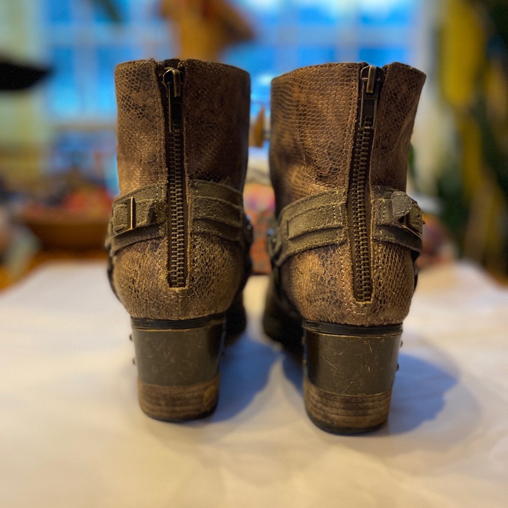 Brown Leather Harness Ankle Boots with Bronzed Hardware Detailing - Picture 9 of 16